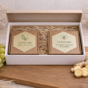 Pack-lismare-baño-sostenible-cabello-seco-jengibre-jabon-uva