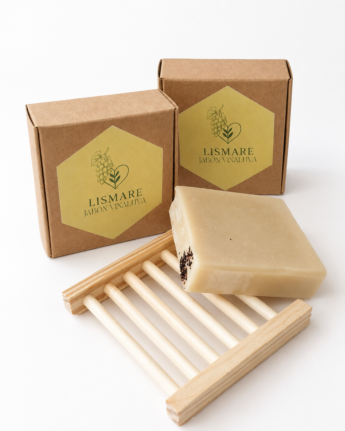 Pack Vinaluva con 2 jabones sólidos de uva y jabonera de madera de regalo